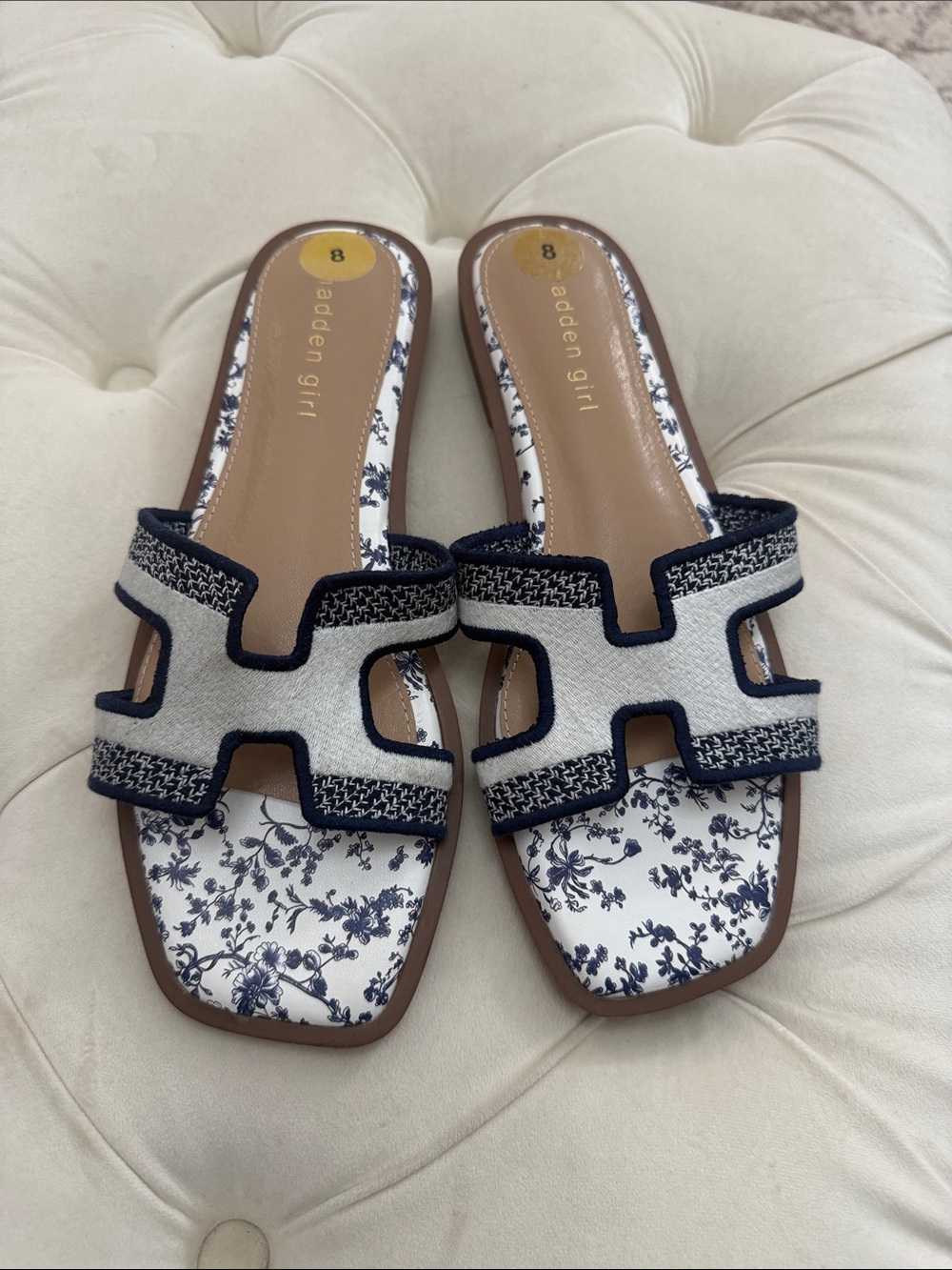 Madden Girl Navy and White Floral Slide Sandals
